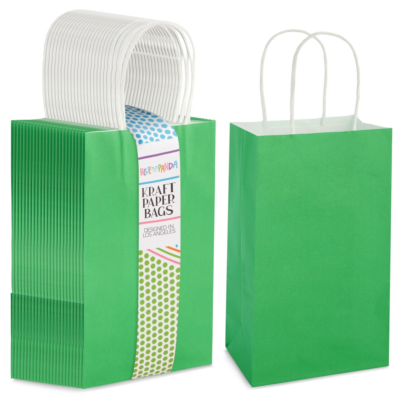 25-Pack Green Gift Bags with Handles - Small Paper Treat Bags for Birthday, Wedding, Retail (5.3x3.2x9 In)